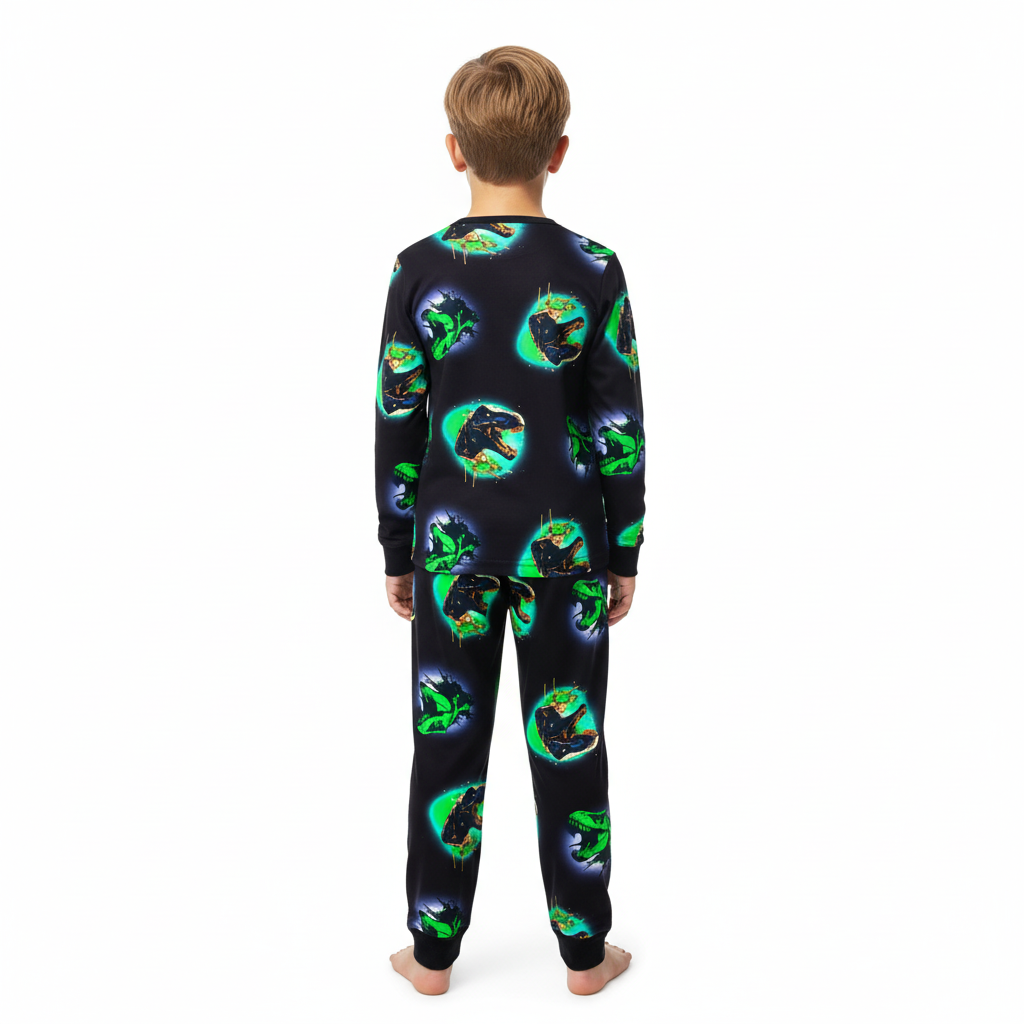 Long Sleeve Dinosaur Print Pajama Set For Boys