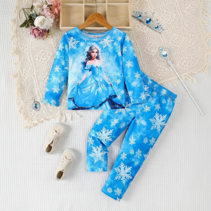 Princess And Snowflake Theme Pajama Set For Girls