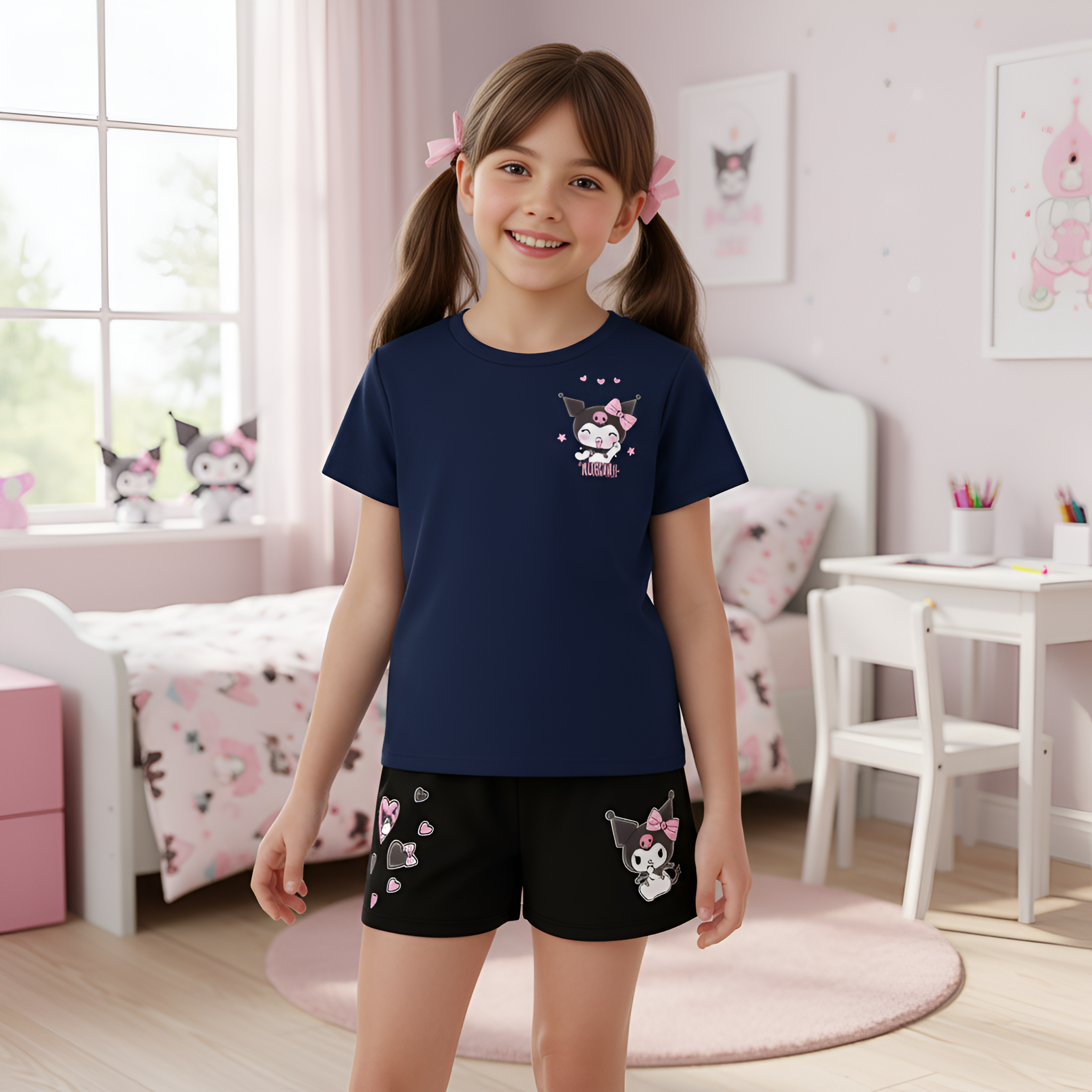 Kuromi Design Printed Soft And Comfortable 2 Piece Set For Girls