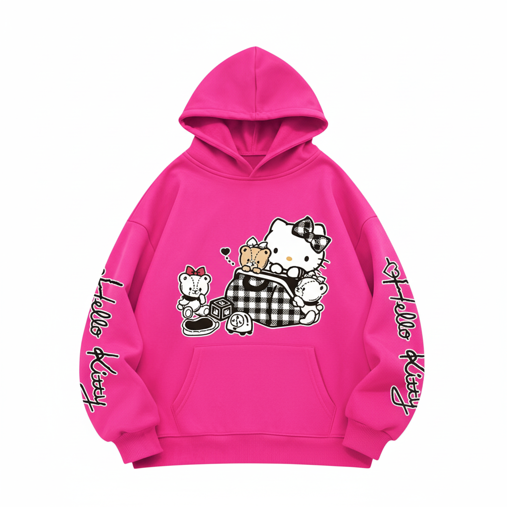 Casual Hooded Sweatshirt With Hello Kitty Design Printed