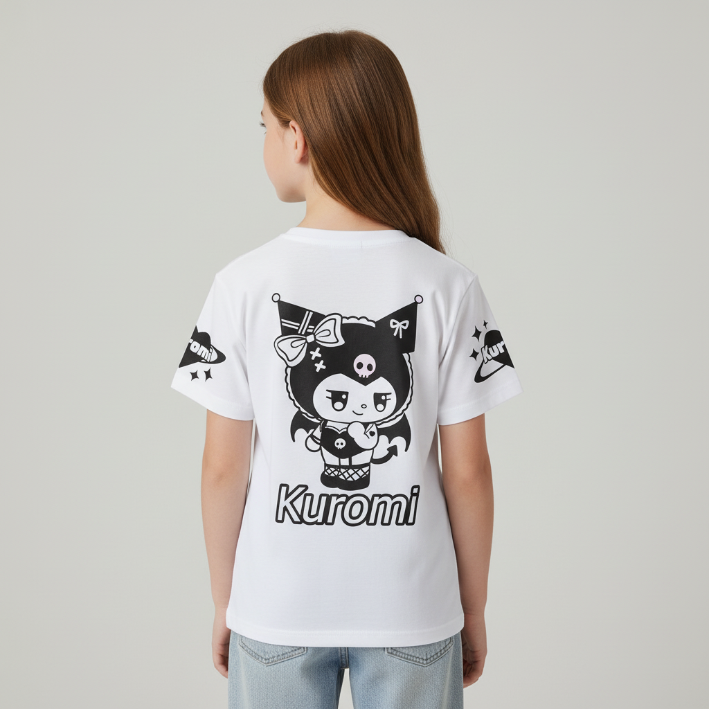 Kuromi Cartoon Printed Short Sleeves T Shirt For Girls