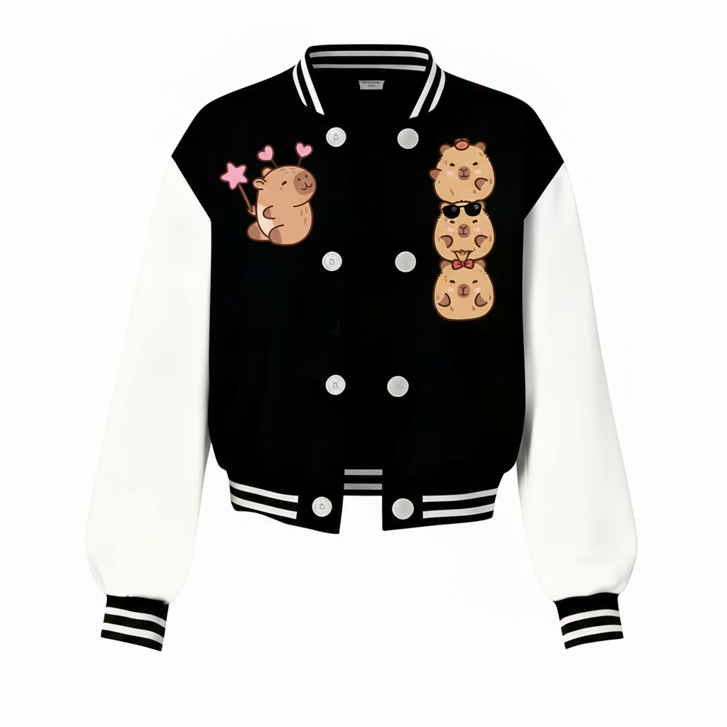 Stylish Capybara Themed Girls Baseball Jacket For Everyday Wear