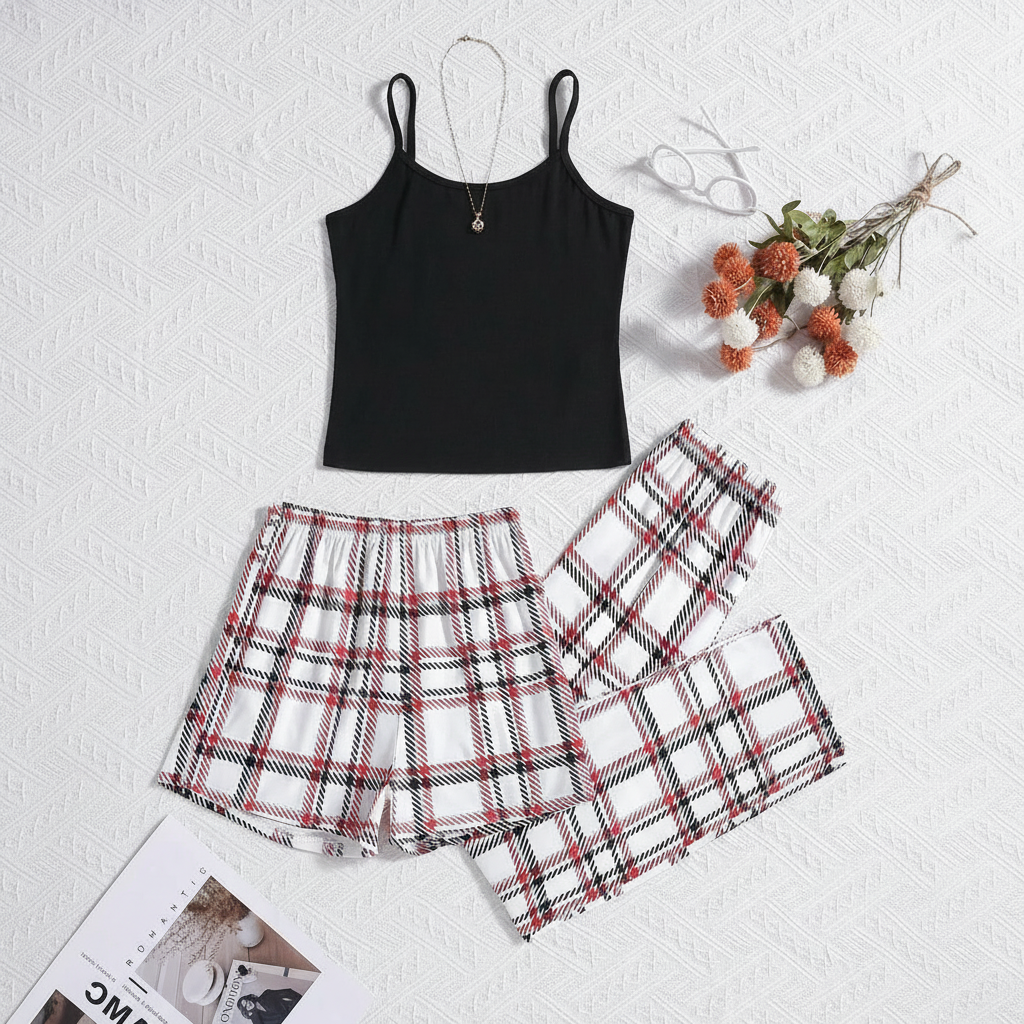 3 Pieces Knit Loungewear Set With Camisole And Pants For Girls