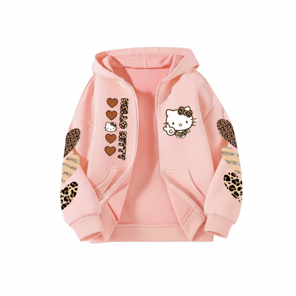 Custom Hello Kitty Sanrio Leopard Print Zip Hoodie