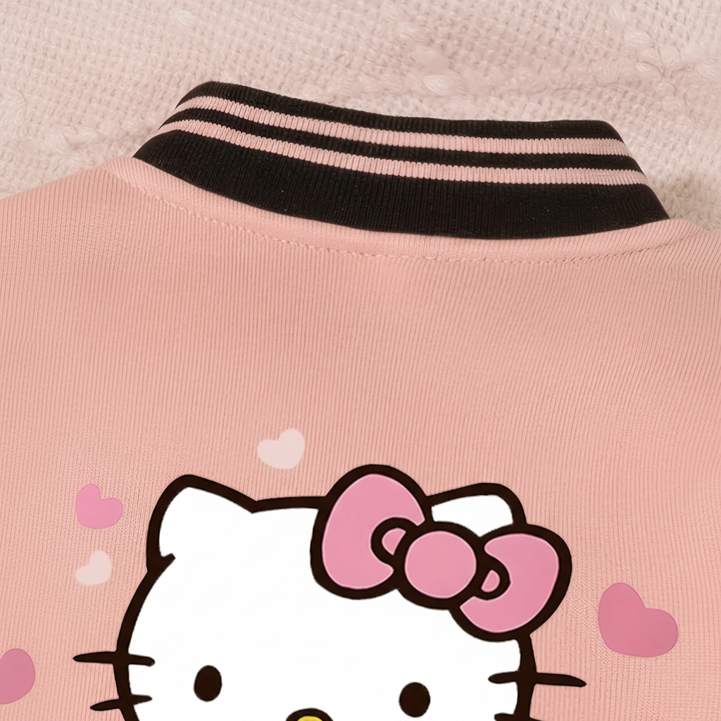 Customized Baseball Jacket With Hello Kitty Print Design For Girls 