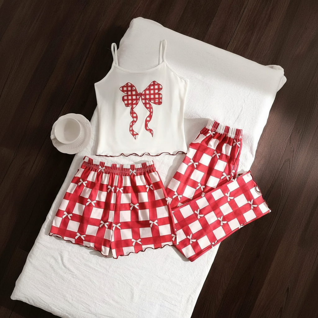 3 Pieces Knit Loungewear Set With Camisole And Pants For Girls
