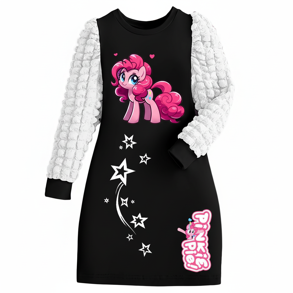 Pinkie Pie Themed Bubble Sleeve Dress For Girls