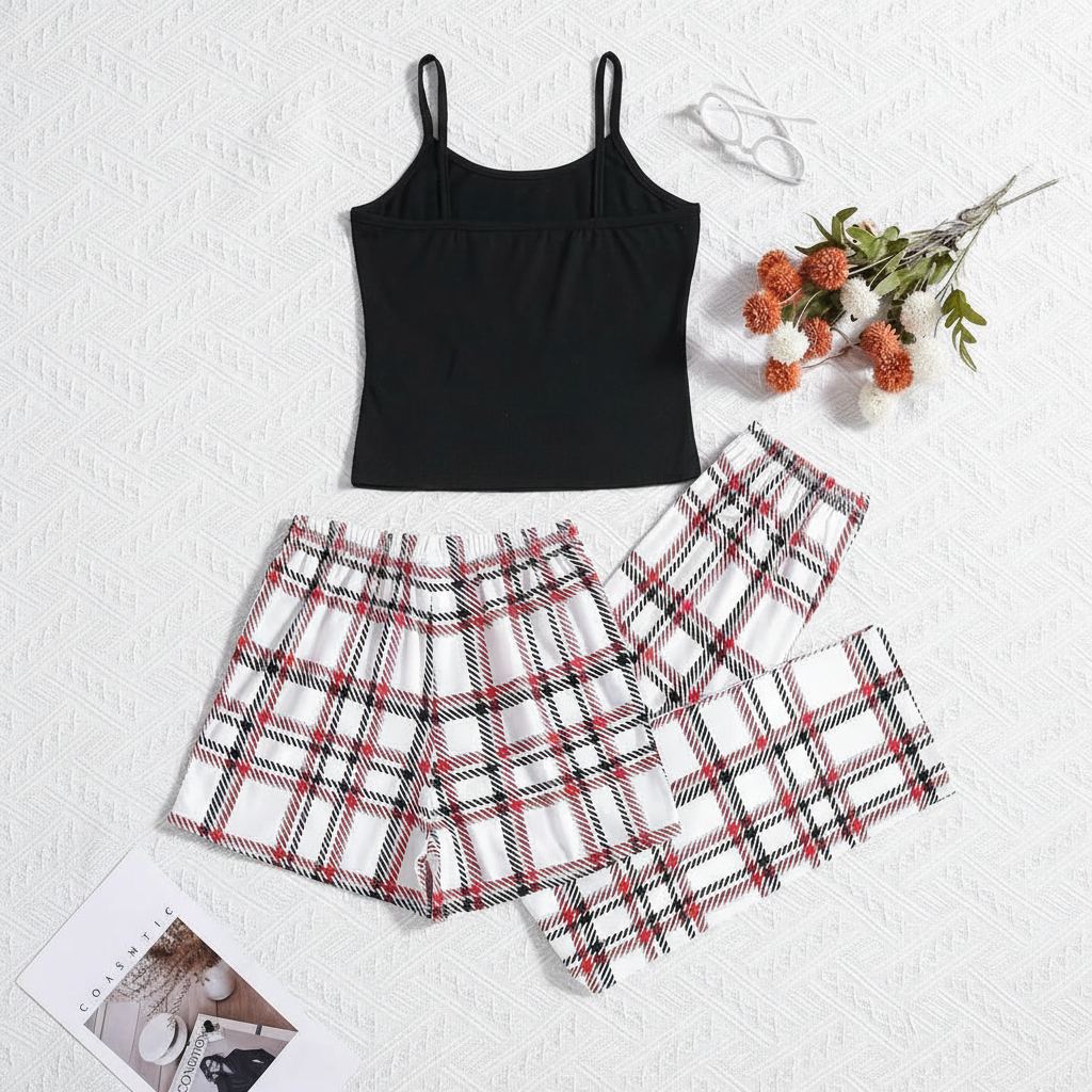 3 Pieces Knit Loungewear Set With Camisole And Pants For Girls