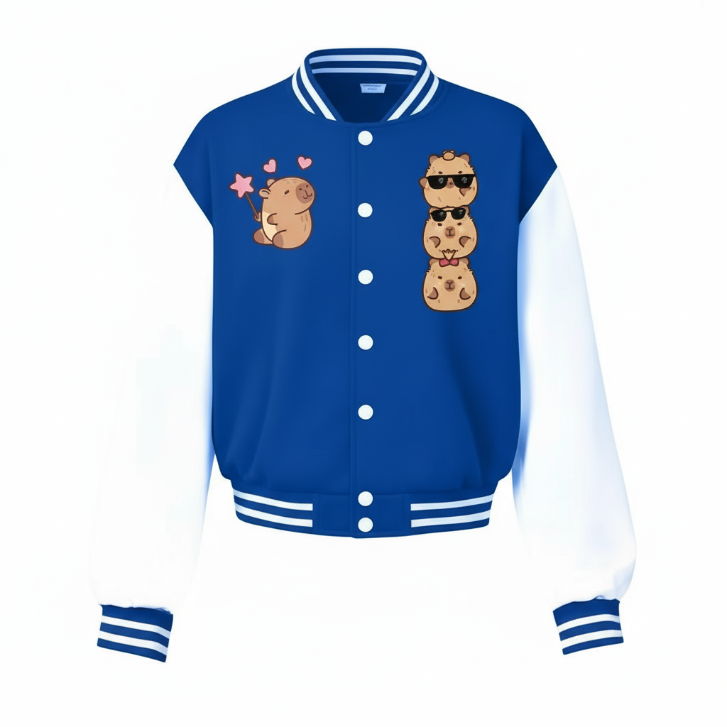 Stylish Capybara Themed Girls Baseball Jacket For Everyday Wear