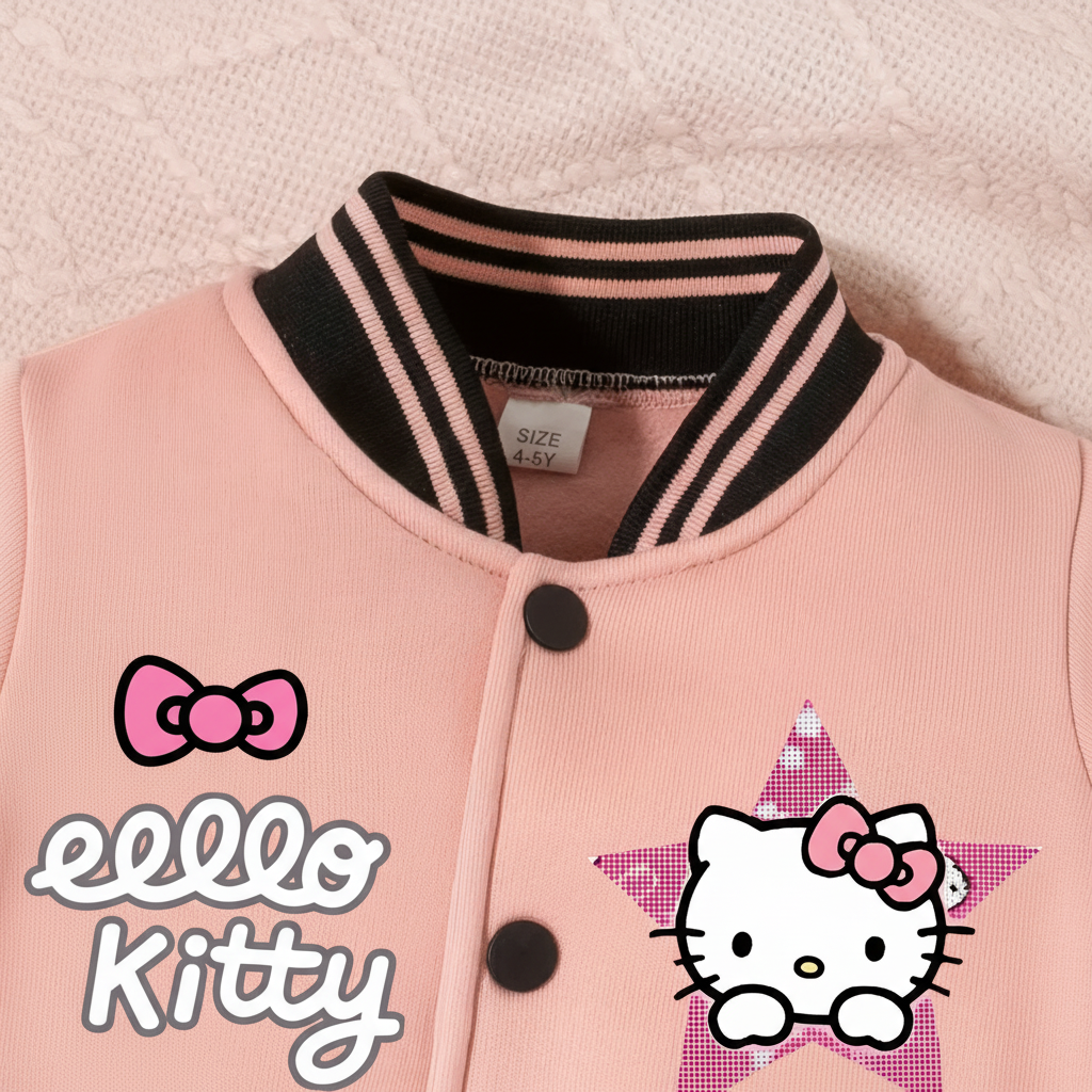 Customized Baseball Jacket With Hello Kitty Print Design For Girls 