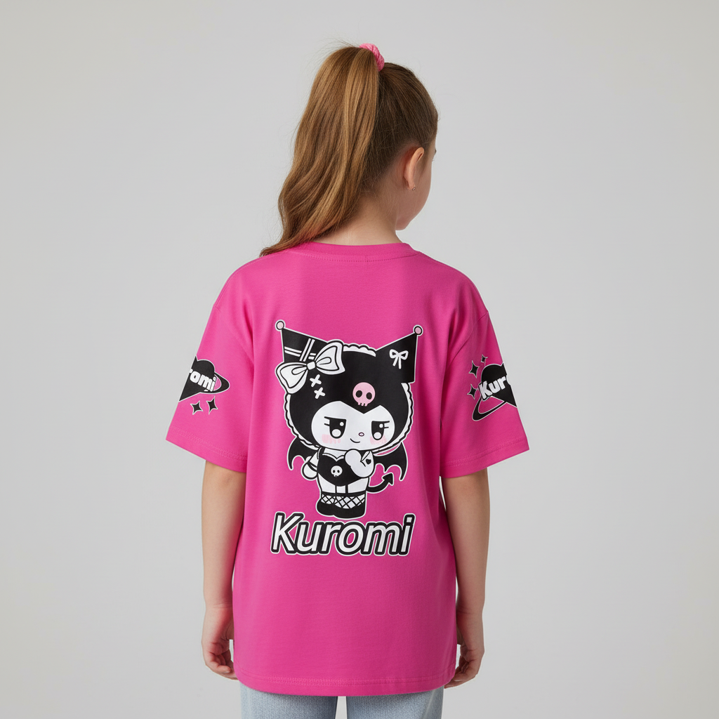 Kuromi Cartoon Printed Short Sleeves T Shirt For Girls