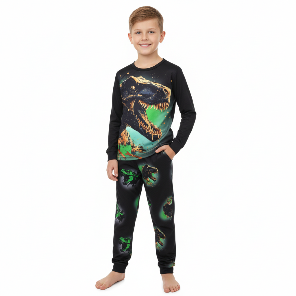 Long Sleeve Dinosaur Print Pajama Set For Boys
