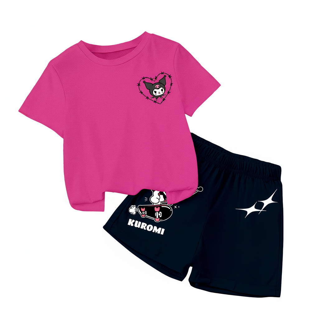 Kuromi Printed Mesh 2 Piece Outfit Set For Girls 
