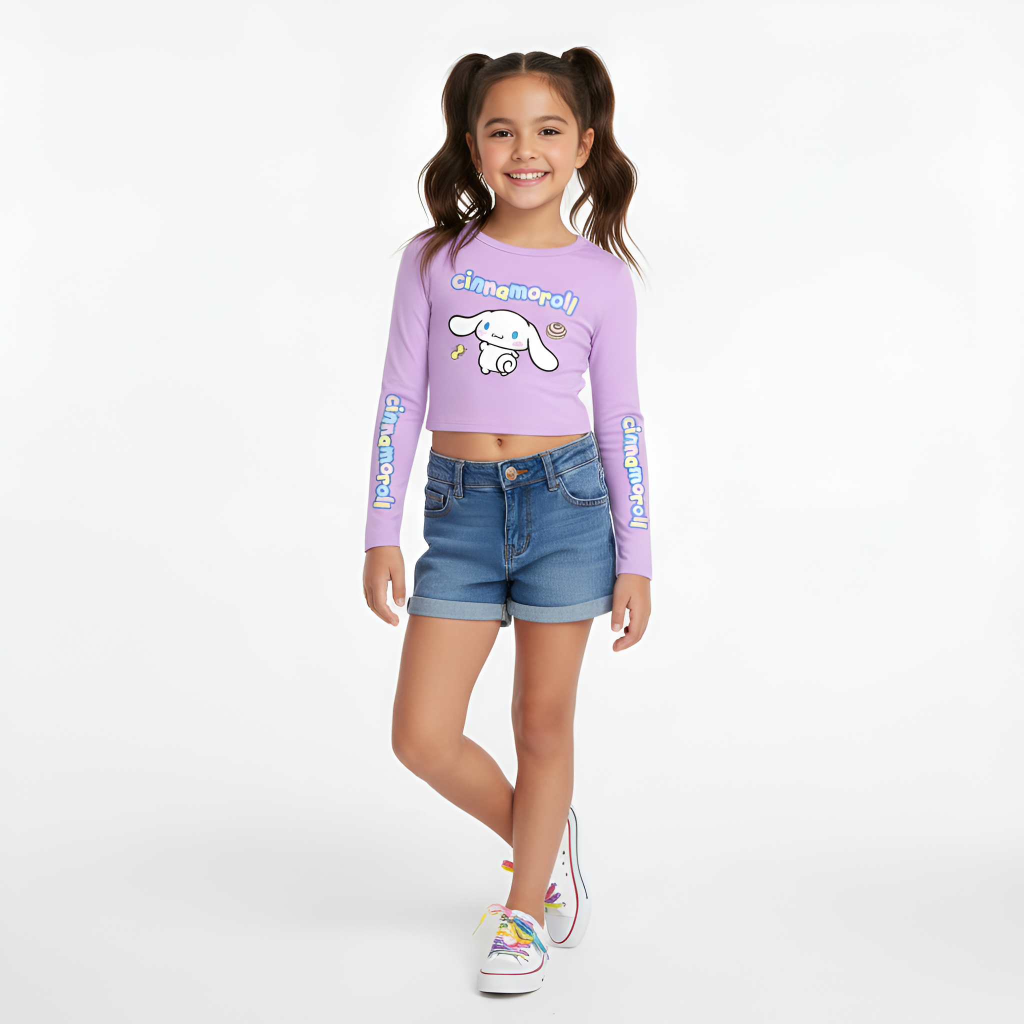 Cinnamoroll Cartoon Print Long Sleeve Casual Crop T Shirt For Girls