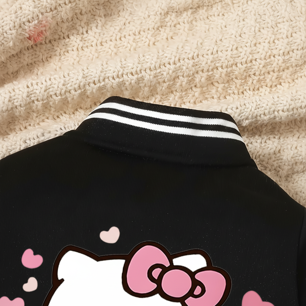 Customized Baseball Jacket With Hello Kitty Print Design For Girls 