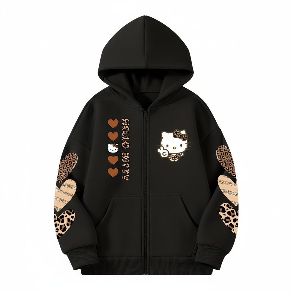 Custom Hello Kitty Sanrio Leopard Print Zip Hoodie