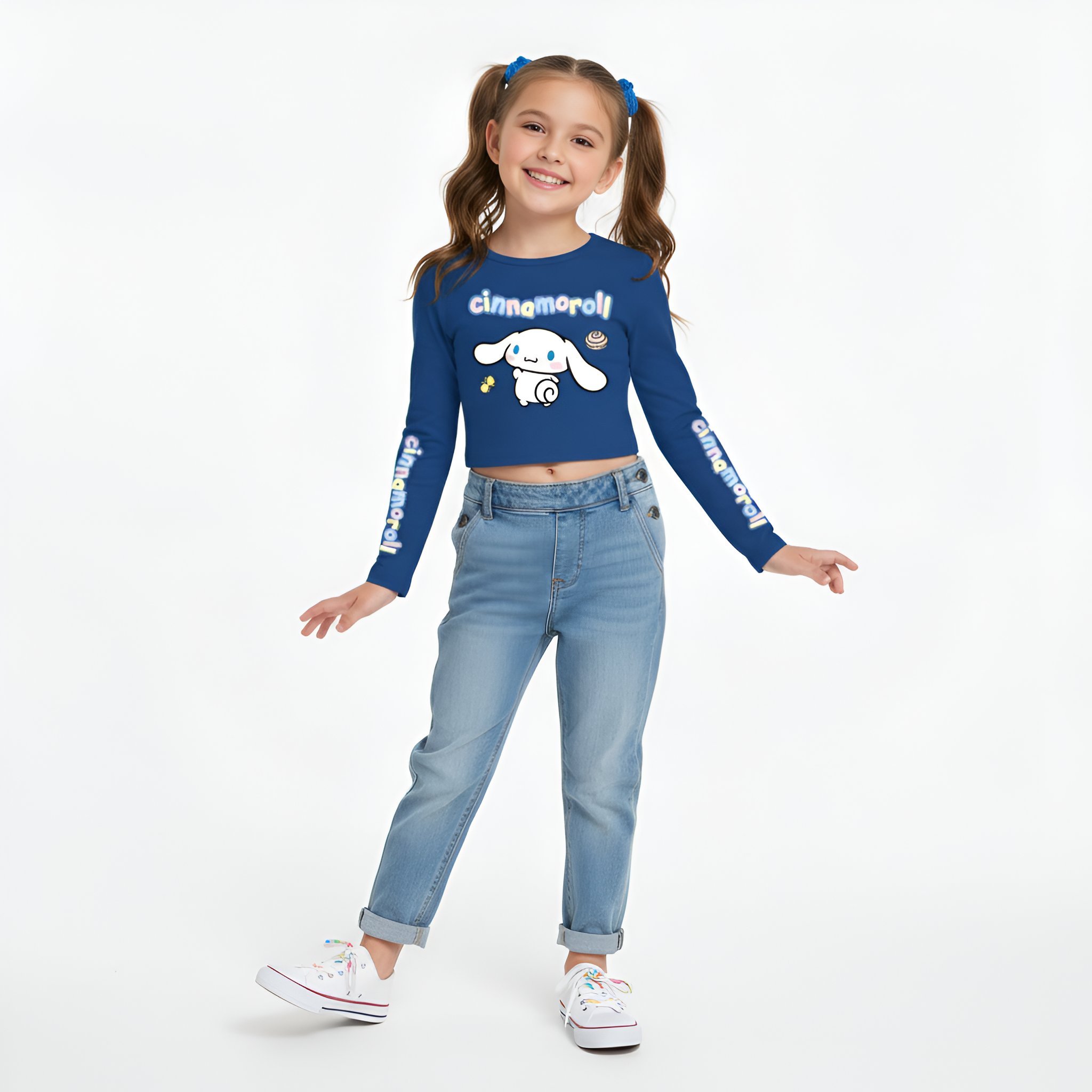 Cinnamoroll Cartoon Print Long Sleeve Casual Crop T Shirt For Girls