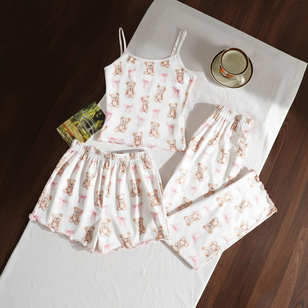 3 Pieces Knit Loungewear Set With Camisole And Pants For Girls