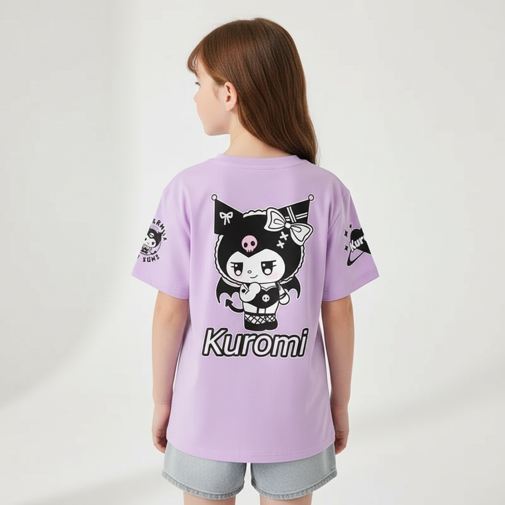 Kuromi Cartoon Printed Short Sleeves T Shirt For Girls