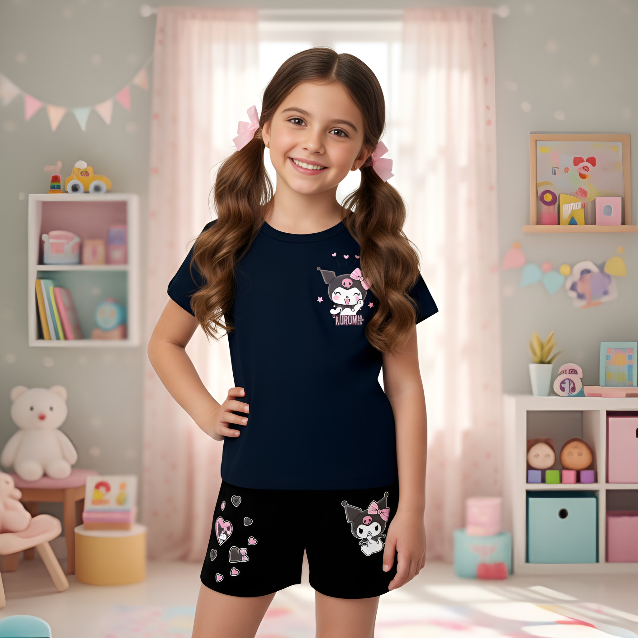 Kuromi Design Printed Soft And Comfortable 2 Piece Set For Girls