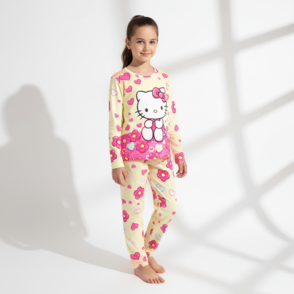 Cartoon Print Long Sleeve Top With Pants Set