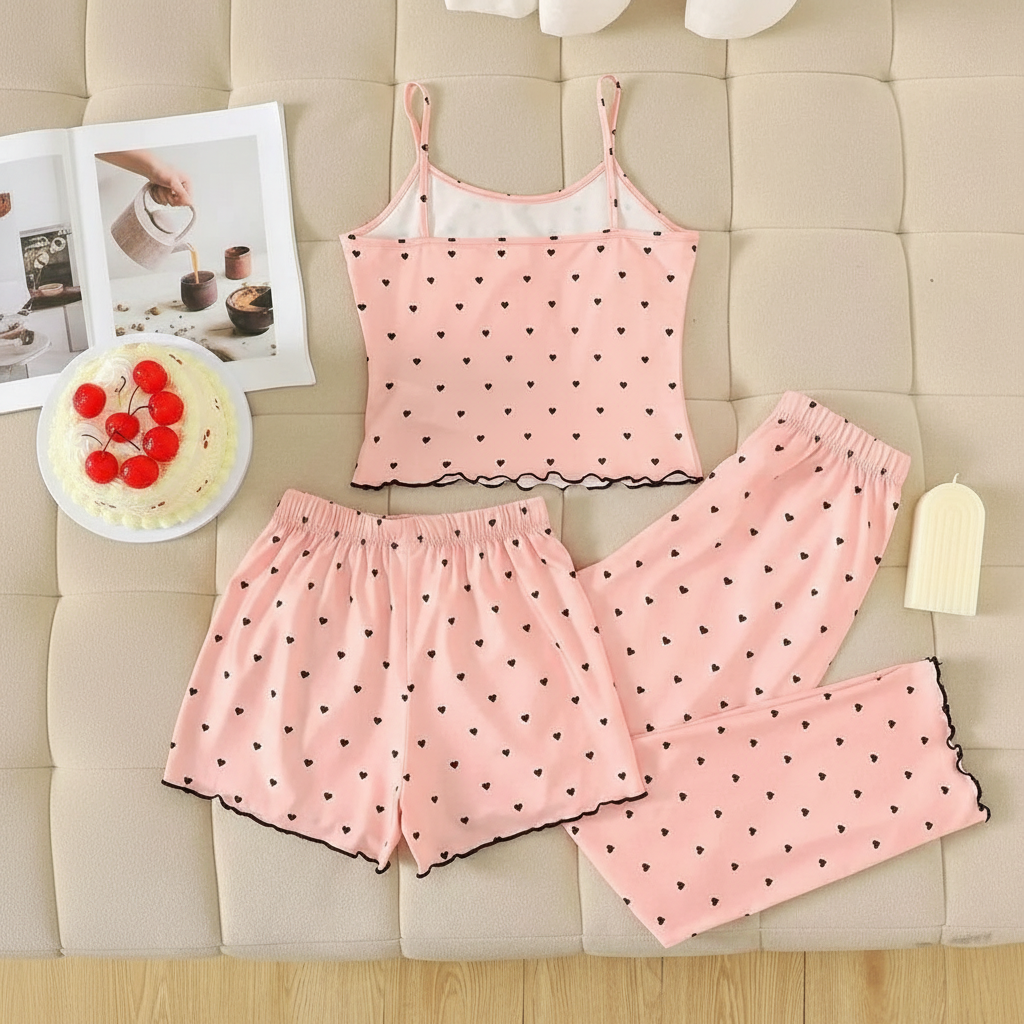 3 Pieces Knit Loungewear Set With Camisole And Pants For Girls
