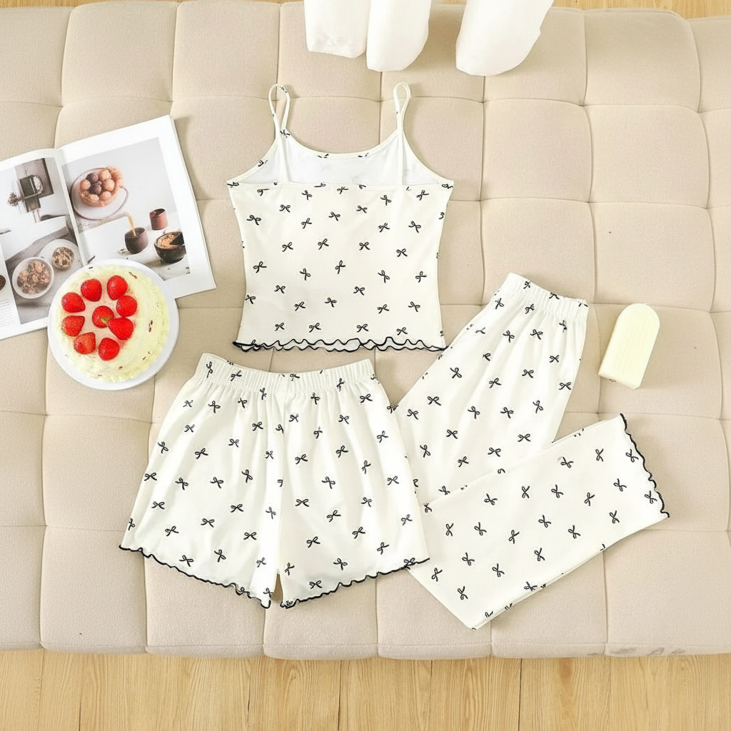 3 Pieces Knit Loungewear Set With Camisole And Pants For Girls