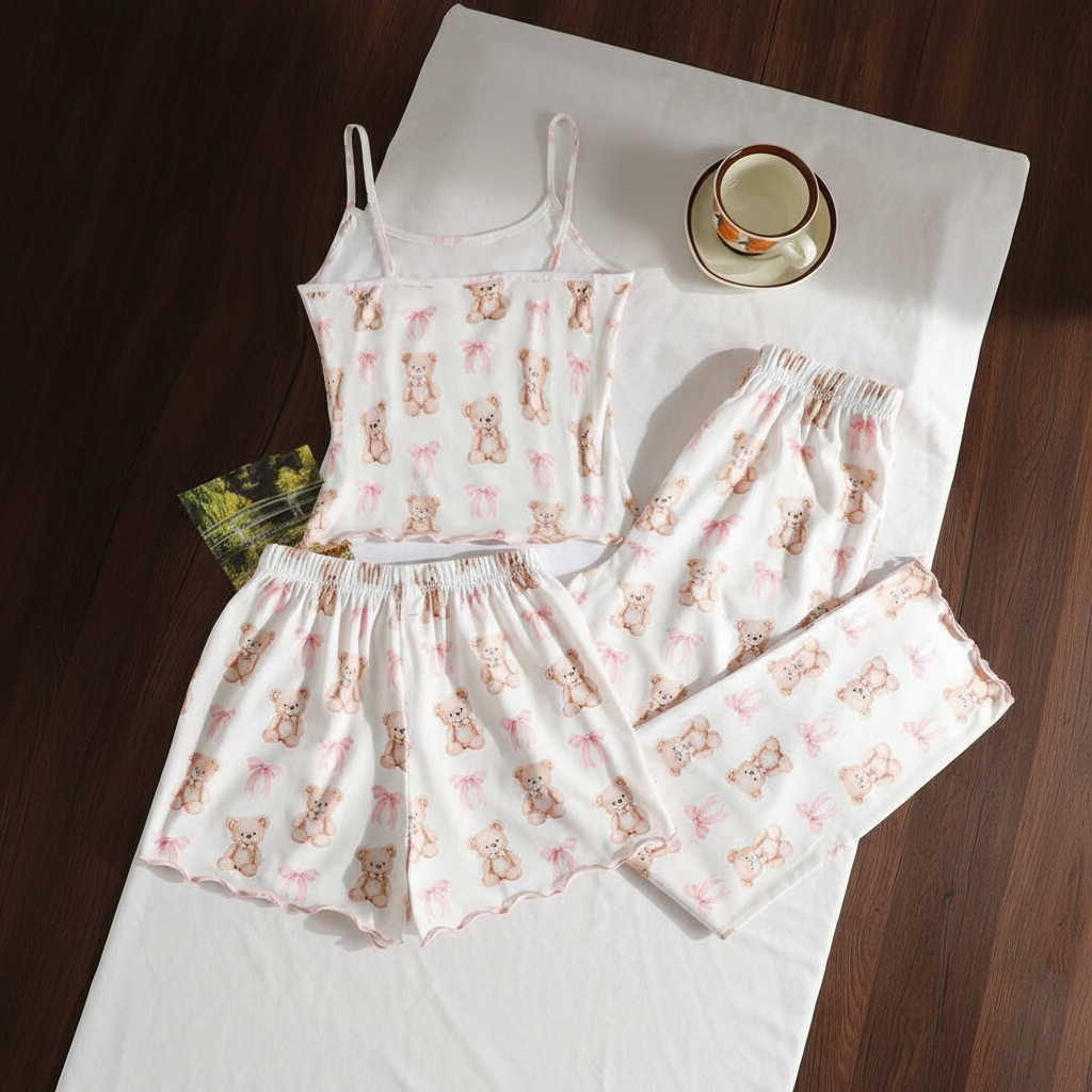 3 Pieces Knit Loungewear Set With Camisole And Pants For Girls