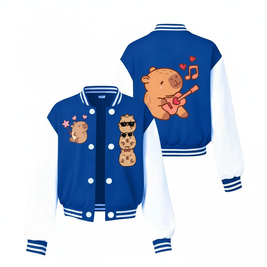 Stylish Capybara Themed Girls Baseball Jacket For Everyday Wear