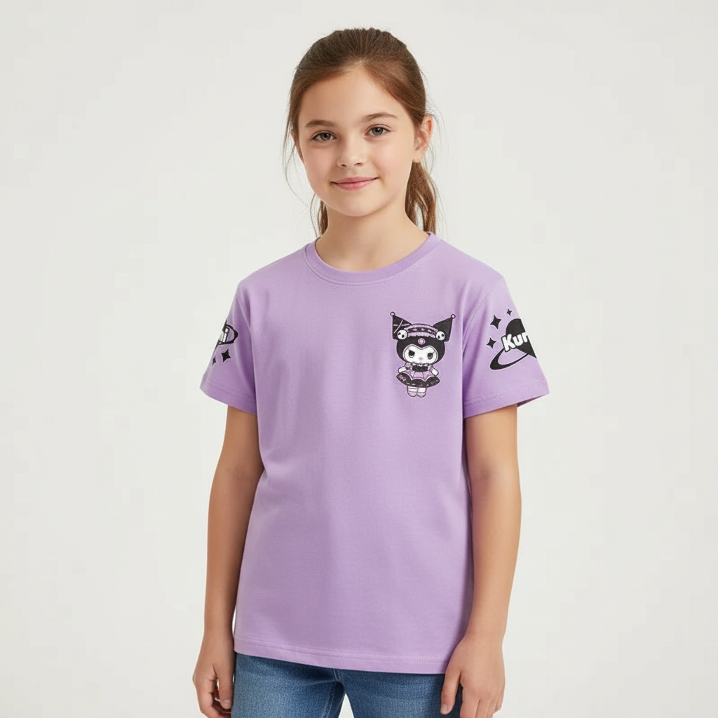 Kuromi Cartoon Printed Short Sleeves T Shirt For Girls