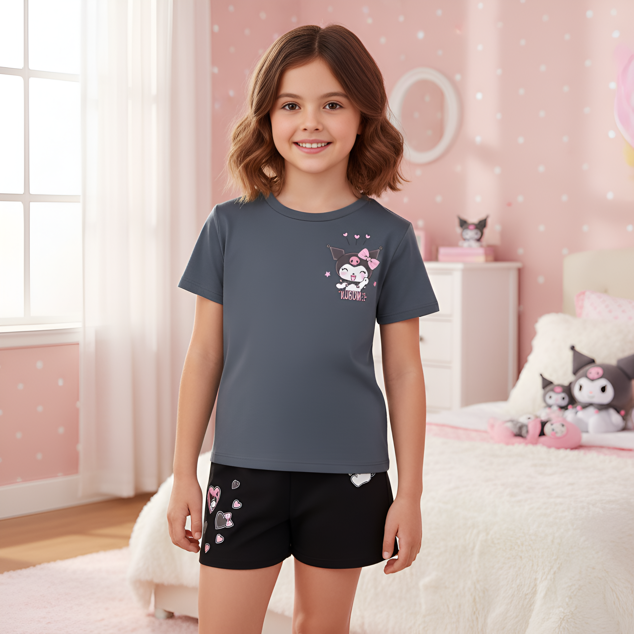 Kuromi Design Printed Soft And Comfortable 2 Piece Set For Girls