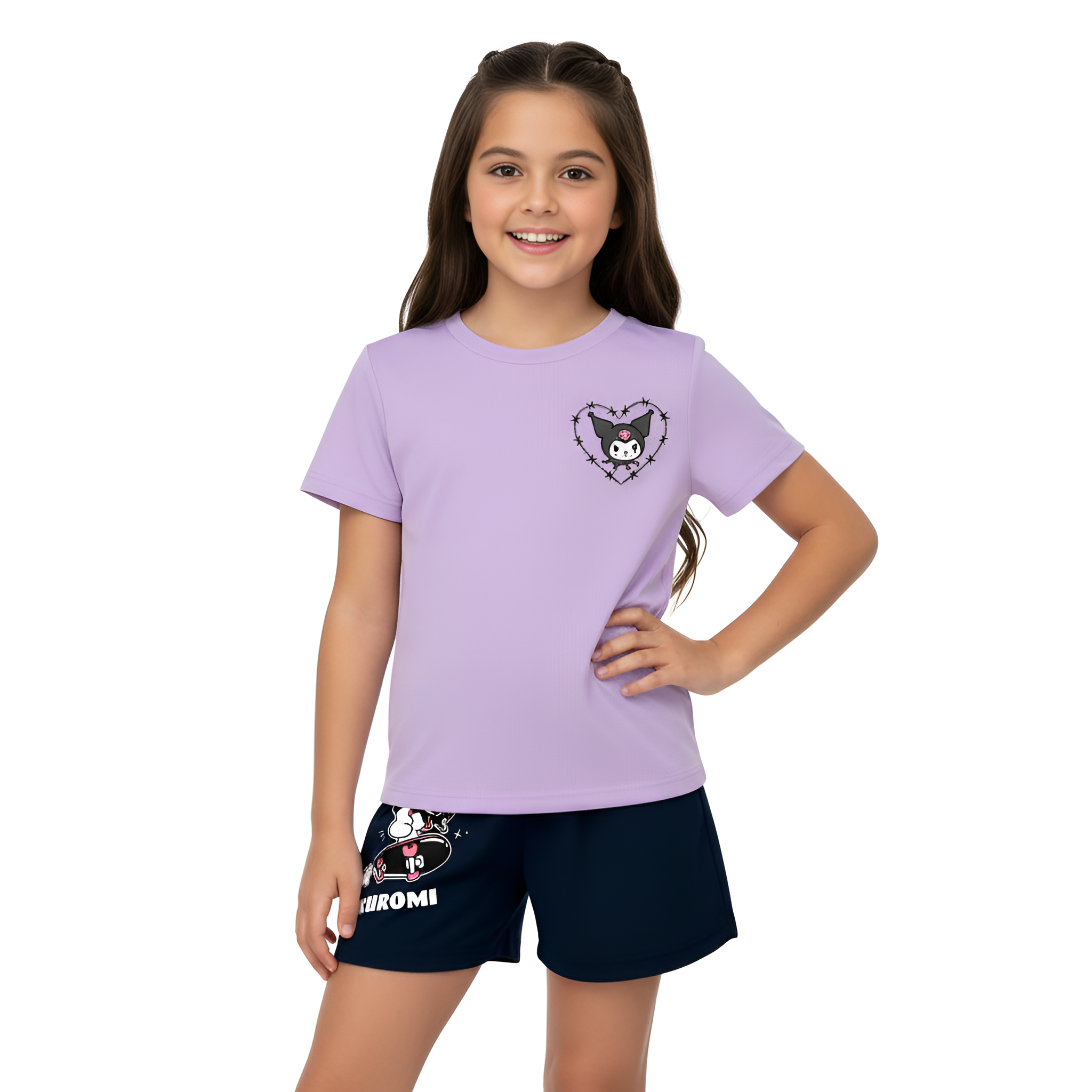 Kuromi Printed Mesh 2 Piece Outfit Set For Girls 