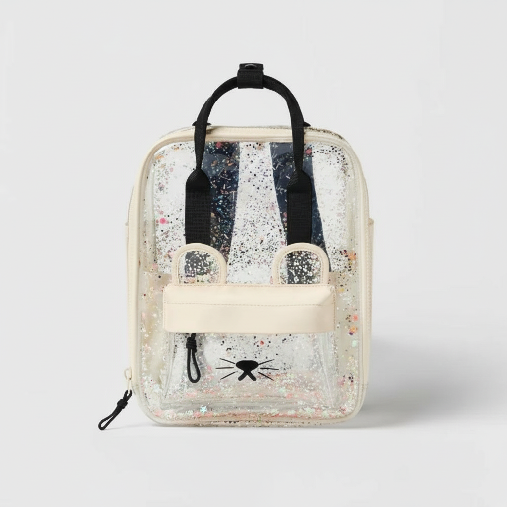 Transparent Teddy Print Design Backpack