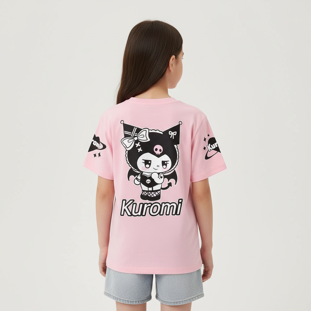 Kuromi Cartoon Printed Short Sleeves T Shirt For Girls