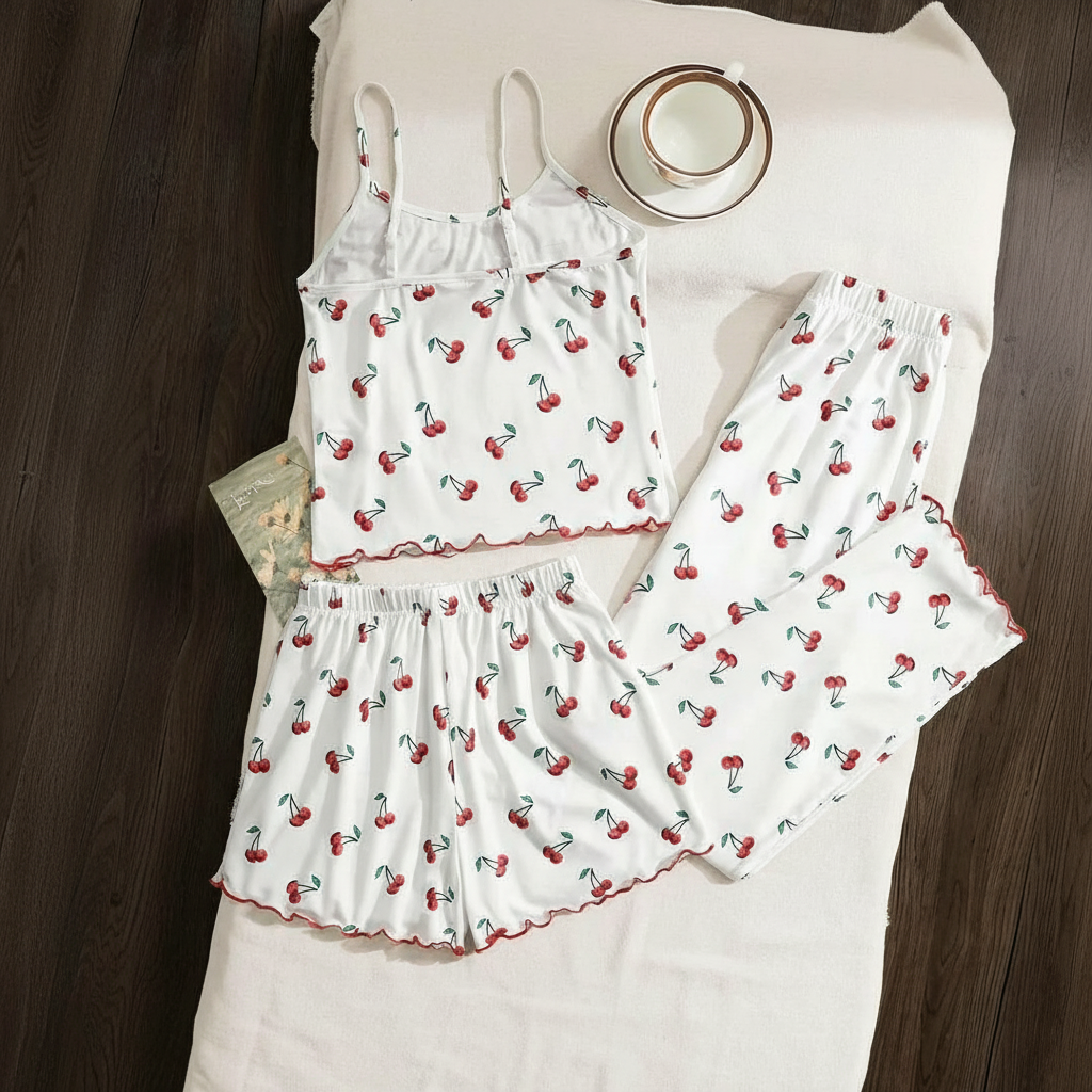 3 Pieces Knit Loungewear Set With Camisole And Pants For Girls