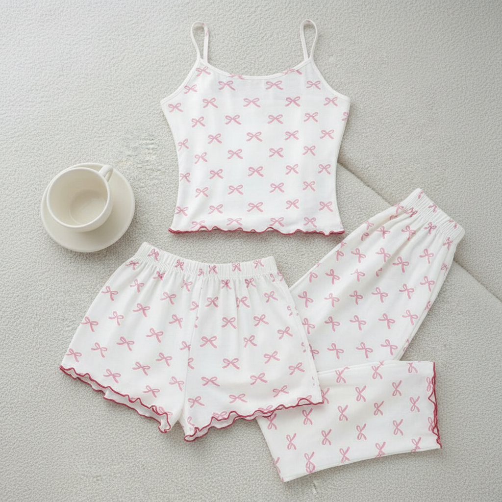 3 Pieces Knit Loungewear Set With Camisole And Pants For Girls