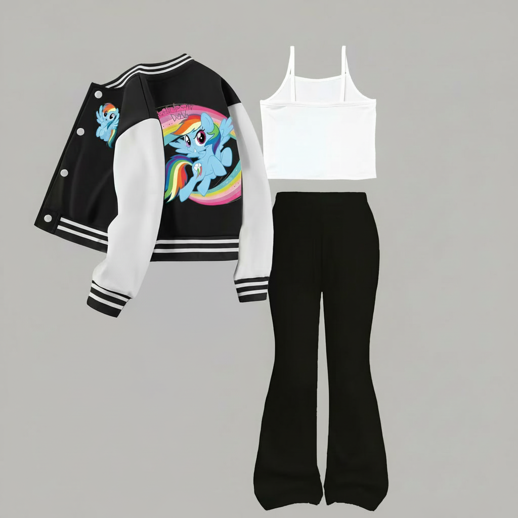 Little Pony Inspired 3 Piece With Top Jacket And Flared Pants Set