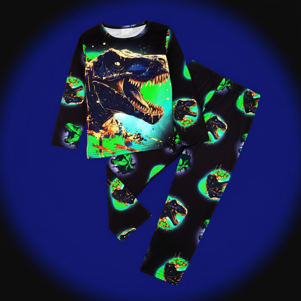 Long Sleeve Dinosaur Print Pajama Set For Boys