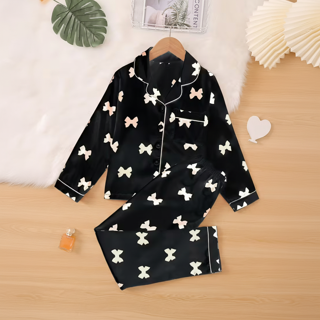 Bowknot Print Pajama Set For Kids