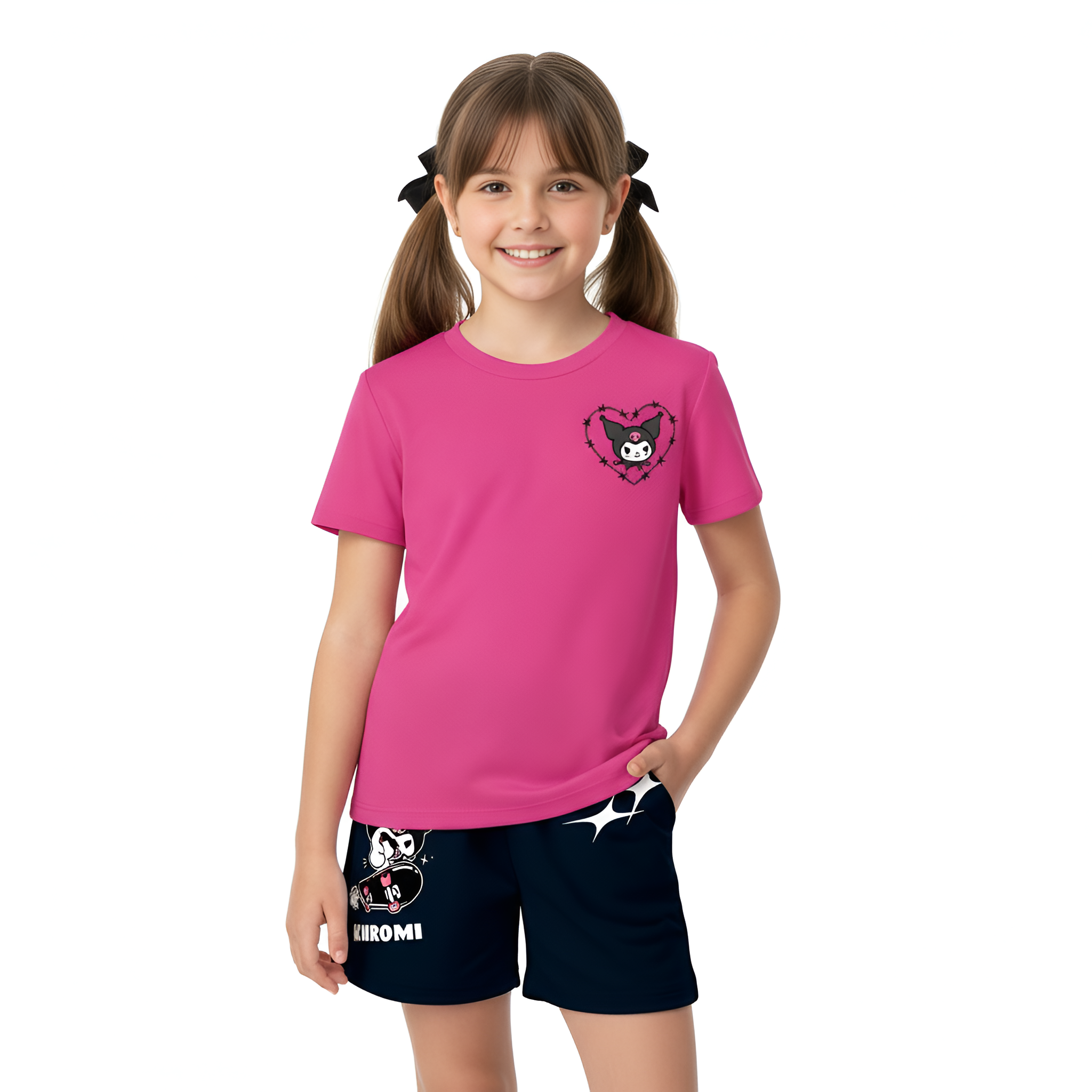 Kuromi Printed Mesh 2 Piece Outfit Set For Girls 
