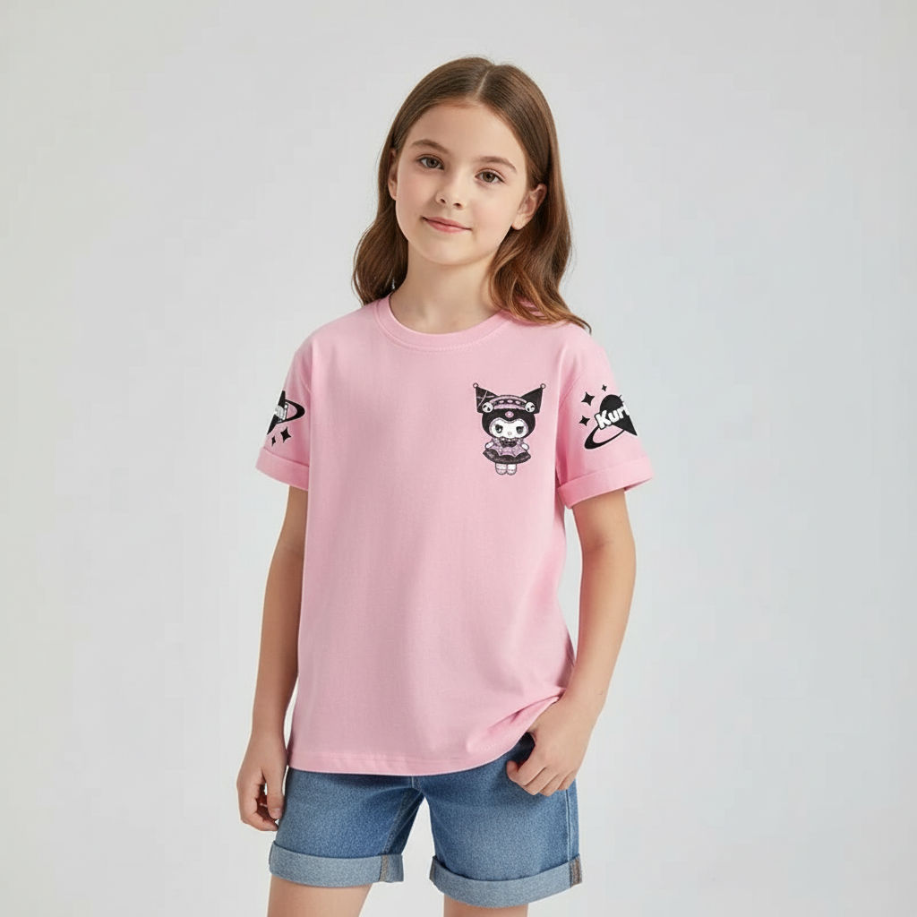 Kuromi Cartoon Printed Short Sleeves T Shirt For Girls