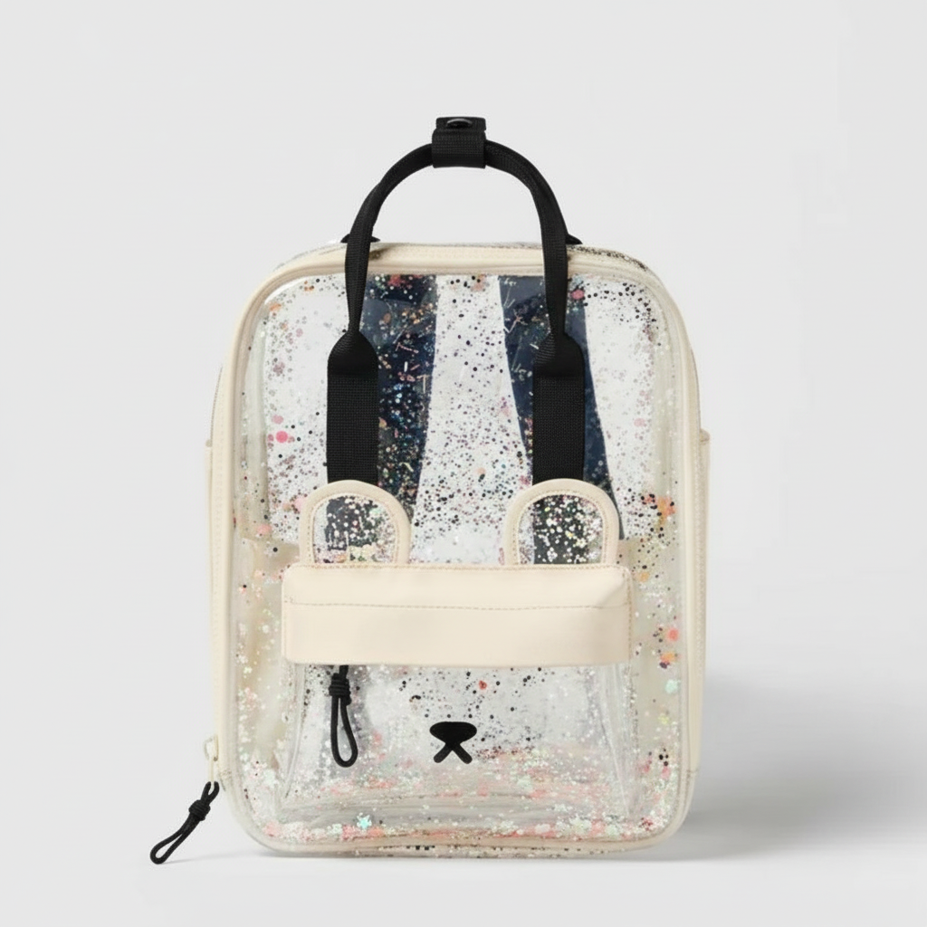 Transparent Teddy Print Design Backpack