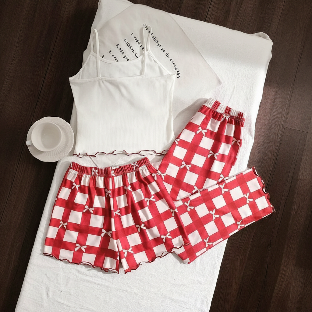 3 Pieces Knit Loungewear Set With Camisole And Pants For Girls