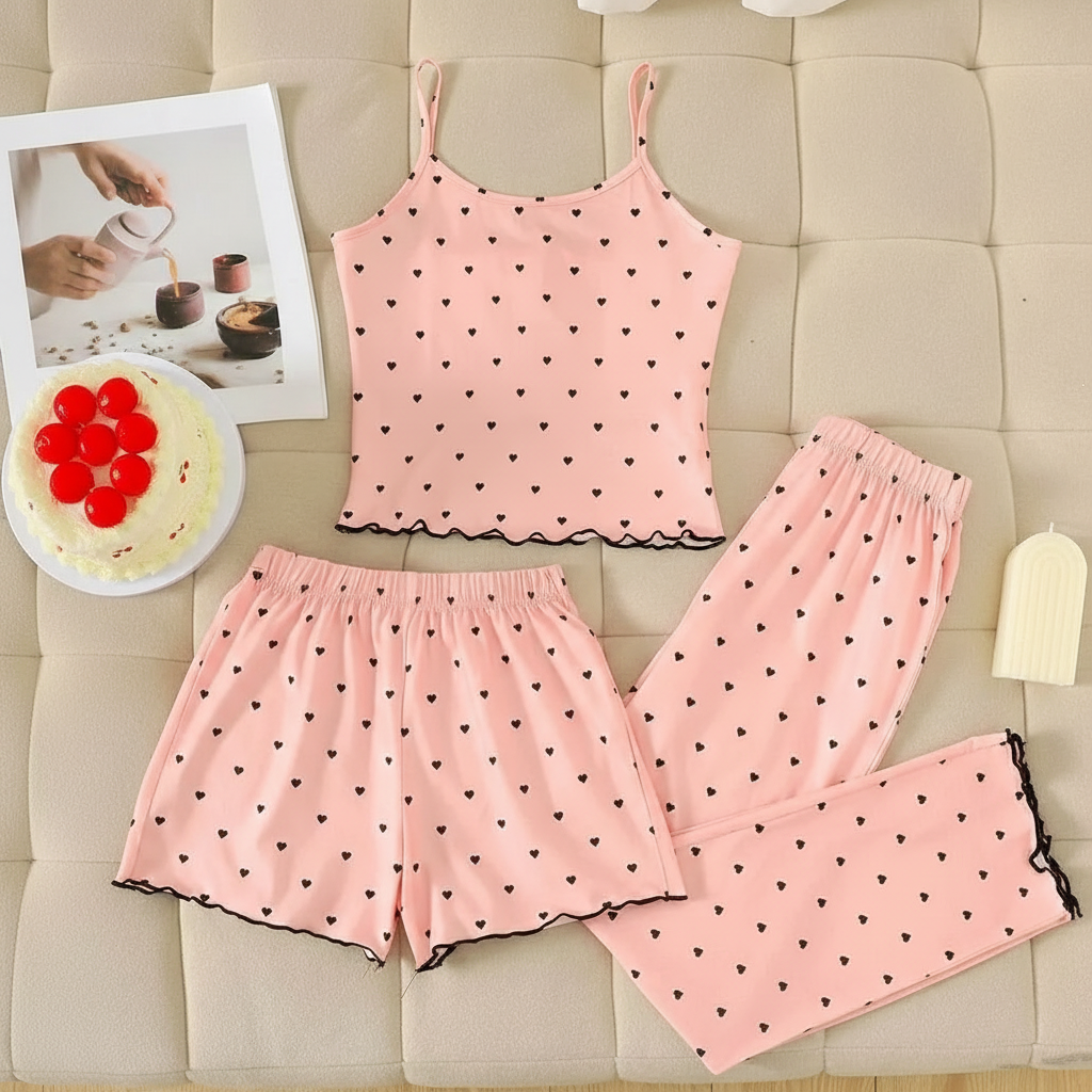 3 Pieces Knit Loungewear Set With Camisole And Pants For Girls