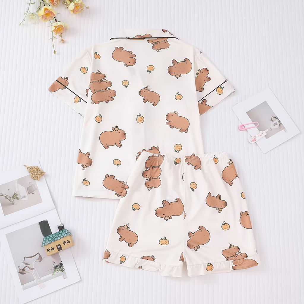 Capybara Bear Print Pajama Set For Kids