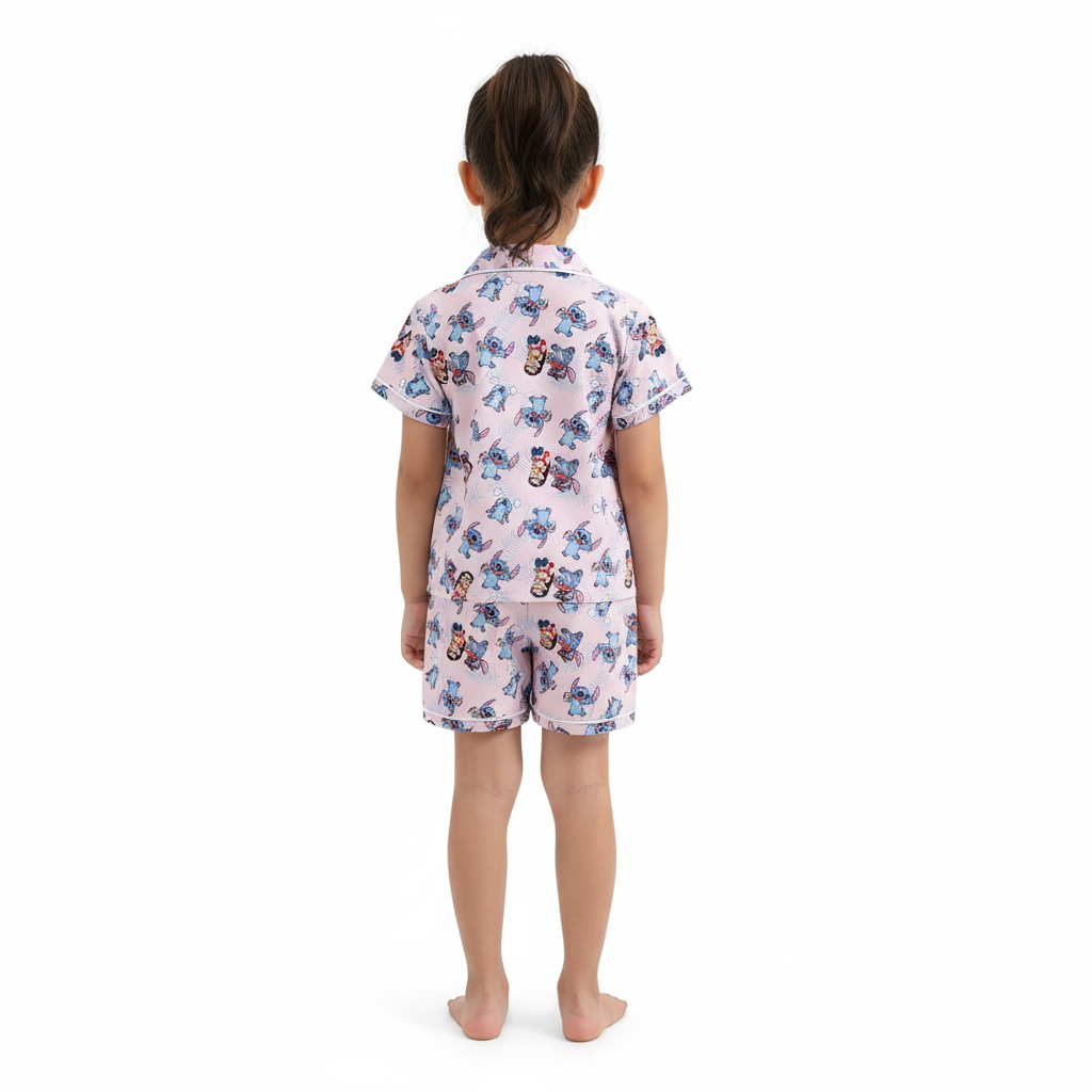 Character Print Kids Button Pajama Set