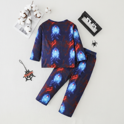 Long Sleeve Pajama Set With Spider Print For Boys