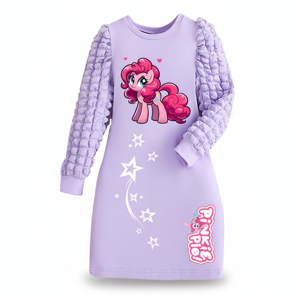 Pinkie Pie Themed Bubble Sleeve Dress For Girls