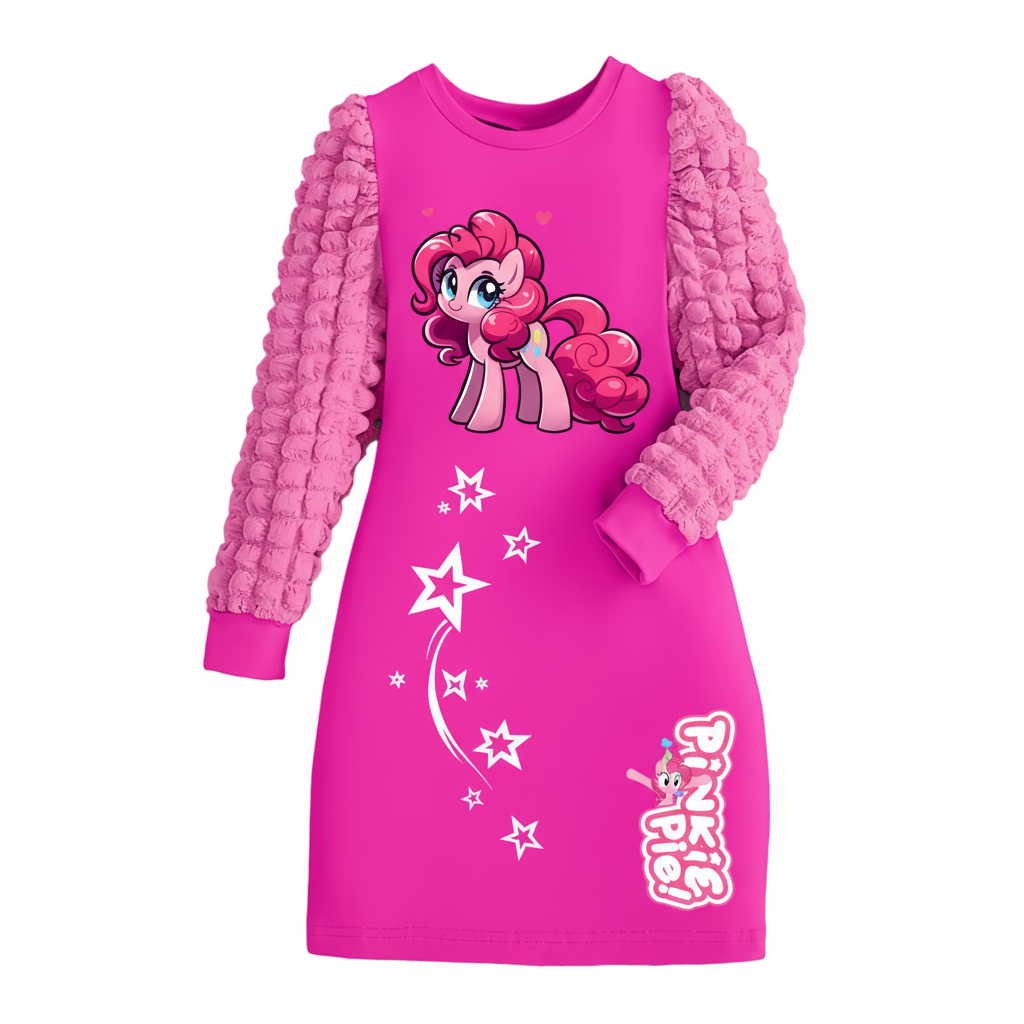 Pinkie Pie Themed Bubble Sleeve Dress For Girls