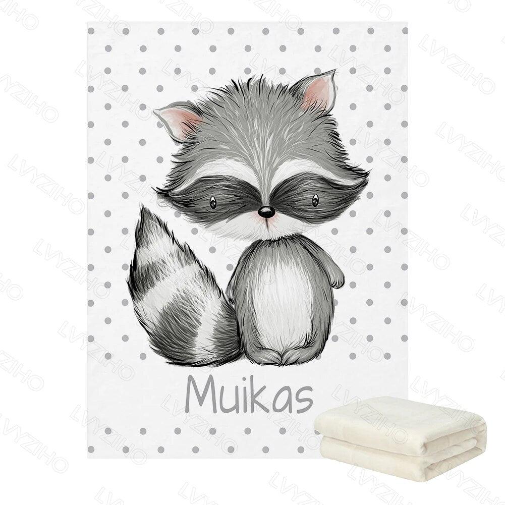 Woodland Animal Blanket – Personalized Forest Baby Name Throw-Children Cloth Shop